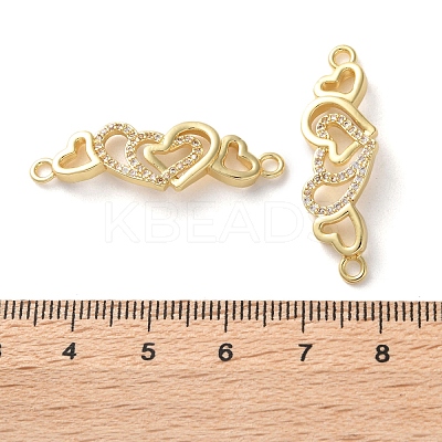 Rack Plating Brass Cubic Zirconia Double Heart Connector Charms KK-C084-32C-G-1