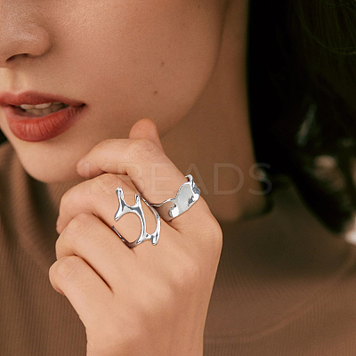 10Pcs 10 Style Alloy & Stainless Steel Open Cuff Ring RJEW-FI0001-13-1