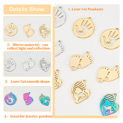 18Pcs 9 Style 304 Stainless Steel Pendants STAS-DC0010-71-1