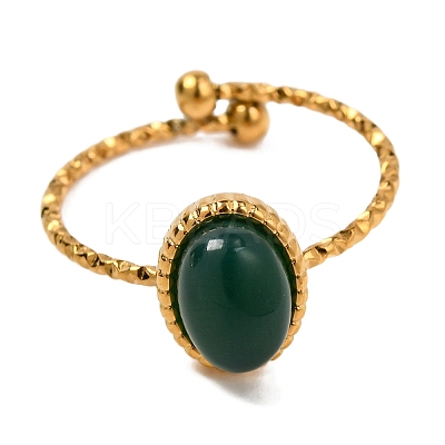 Oval Natural Dyed & Heated Green Onyx Agate Finger Rings RJEW-Q822-38G-01-1