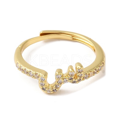 Rack Plating Brass Cubic Zirconia Arabic Letters Adjustable Rings for Women RJEW-S407-10G-07-1