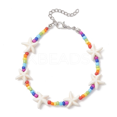 Synthetic Turquoise & Glass Beaded Bracelets for Women BJEW-JB13059-1