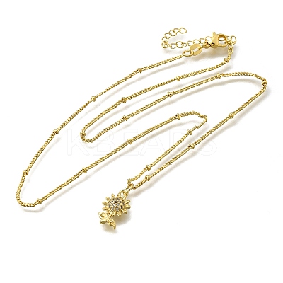 Brass Micro Pave Clear Cubic Zirconia Sunflower Pendant Necklaces for Women NJEW-A039-01A-G-1