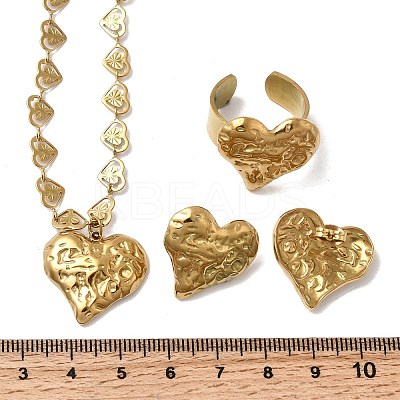 Heart 304 Stainless Steel Pendant Necklaces & Stud Earrings & Cuff Ring Sets for Women SJEW-F226-01G-1