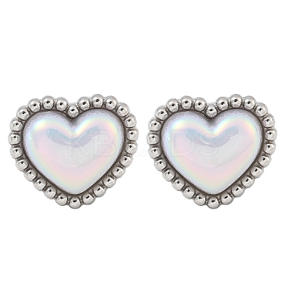 304 Stainless Steel Shell Heart Stud Earrings for Women EJEW-Z095-02P-1