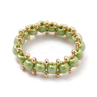 Round Glass Seed Beaded Finger Rings RJEW-JR00307-1