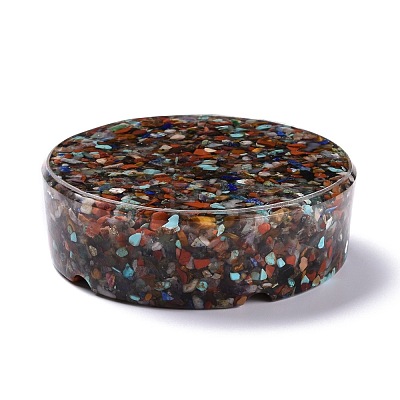 Resin with Natural Mixed Stone Chip Stones Ashtray DJEW-F015-05A-1