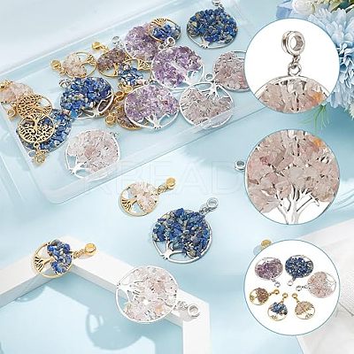 24Pcs 6 Styles Natural Mixed Gemstone European Dangle Charms PALLOY-AR0001-36-1