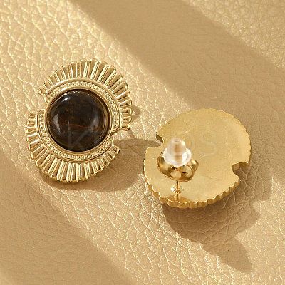 304 Stainless Steel Natural African Turquoise(Jasper) Stud Earrings EJEW-G421-02G-02-1