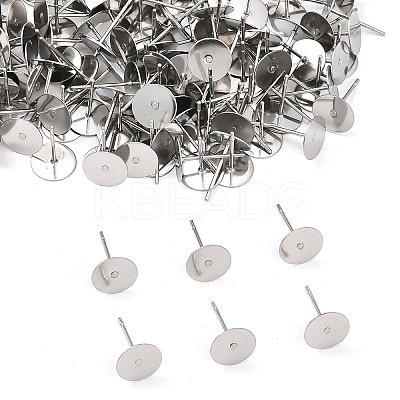 Tarnish Resistant 304 Stainless Steel Flat Round Blank Peg Stud Earring Findings STAS-S028-37-1
