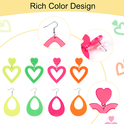 8 Pairs 8 Style Acrylic Heart & Teardrop Dangle Stud Earrings with Steel Pins for Women EJEW-PH0001-12-1