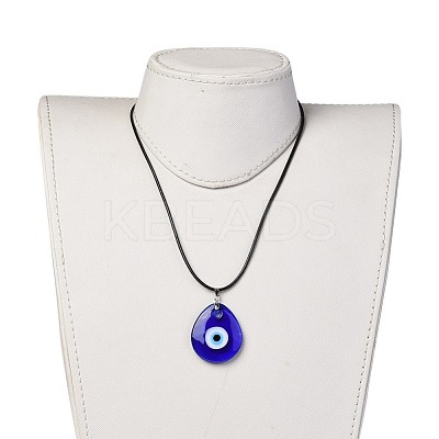 Teardrop Lampwork Evil Eye Pendants Necklaces NJEW-JN02322-1