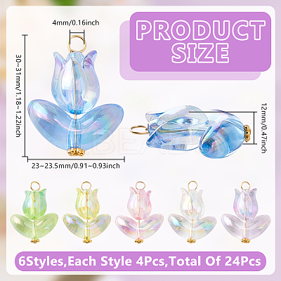 24Pcs 6 Colors Tulip Transparent Acrylic Pendants PALLOY-GO00051-1