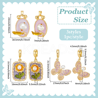 3Pcs 3 Styles Alloy Enamel Pendants FIND-PH0028-60-1