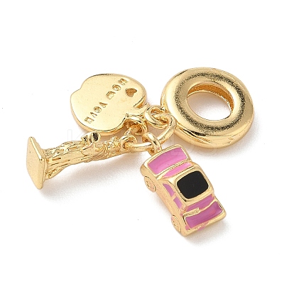 Brass Pink Enamel European Dangle Charms KK-D502-05G-1