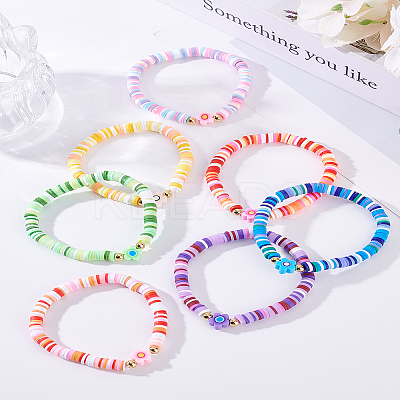 7Pcs Handmade Polymer Clay Heishi Beads Stretch Bracelet Set for Women BJEW-LP0001-37-1