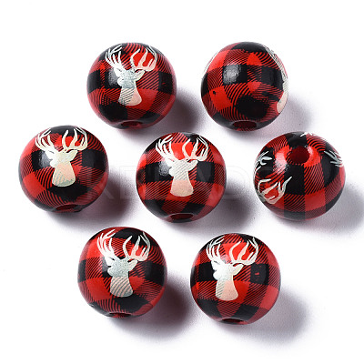 Painted Natural Wood European Beads WOOD-S057-036A-1
