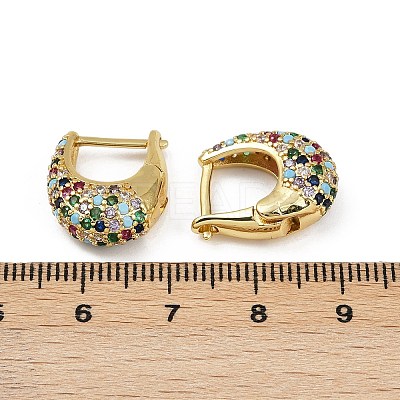 Oval Brass Micro Pave Colorful Cubic Zirconia Hoop Earrings EJEW-S277-10G-B-1