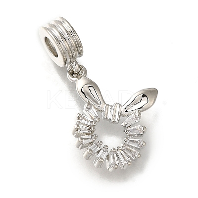 Rack Plating Brass Pave Clear Cubic Zirconia European Dangle Charms KK-H485-21G-1