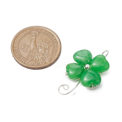 Dyed Natural Malaysia Jade Copper Wire Wrapped Shamrock Pendants PALLOY-JF02970-02-1