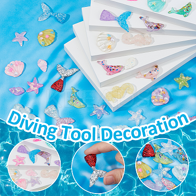 35Pcs 35 Styles Translucent Resin Sea Animal Decoden Cabochons RESI-FH0001-63-1