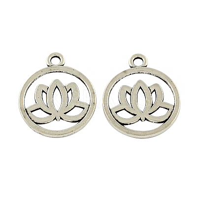 Tibetan Style Flat Round with Lotus Alloy Pendants LS-TIBEP-Q043-300-RS-1