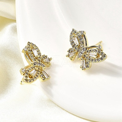 Brass Clear Cubic Zirconia Butterfly Stud Earrings EJEW-L261-029A-G-1