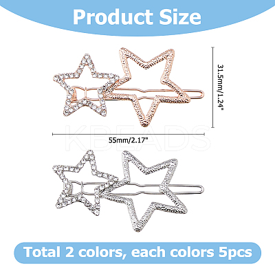 10Pcs 2 Colors Alloy Rhinestone Hair Clips PHAR-HS0001-03-1
