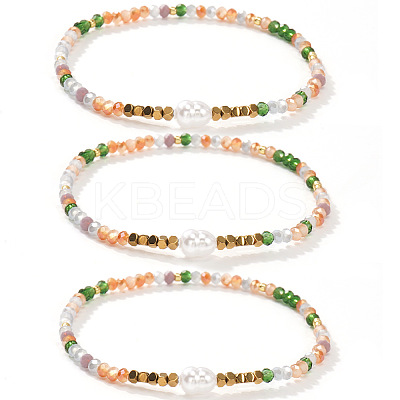 3Pcs Vintage Elegant Imitation Pearl & Glass Beaded Stretch Bracelet Sets for Women VO3069-1-1