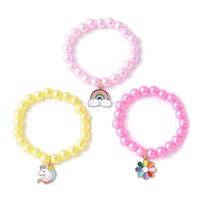 3Pcs 3 Colors ABS Plastic Imitation Pearl Beads Stretch Bracelets BJEW-JB11585-1