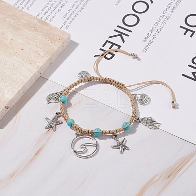 Synthetic Turquoise Braided Bead Bracelet BJEW-JB07988-1