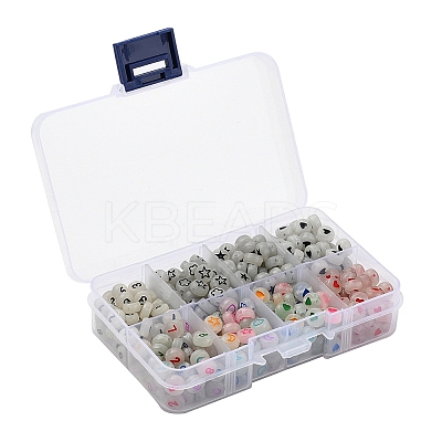 480Pcs 8 Style Flat Round Luminous Acrylic Beads DIY-YW0003-01-1