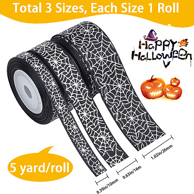 3 Rolls 3 Styles  Halloween Printed Polyester Grosgrain Ribbon OCOR-GF0002-50A-1