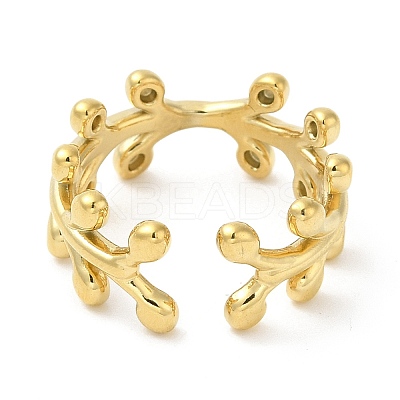 304 Stainless Steel Leafy Branch Open Cuff Ring for Women RJEW-I098-06G-1