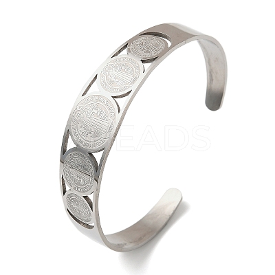 Religion 201 Stainless Steel Cuff Bangles for Women LS-BJEW-F507-01P-1
