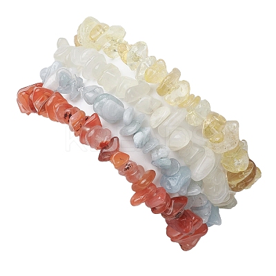 12 Constellation Natural Mixed Gemstone Chip Beaded Stretch Bracelets Sets for Women Men BJEW-JB10264-05-1