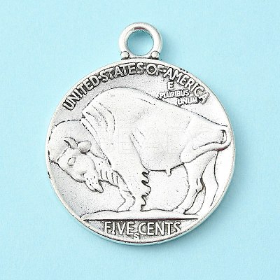 Tibetan Style Alloy Coin Pendants TIBEP-GC001-AS-RS-1