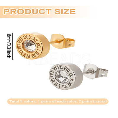 4Pcs 2 Colors 304 Stainless Steel Flat Round Stud Earrings EJEW-LP0001-44-1