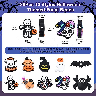 20Pcs 10 Styles Halloween Themed Food Grade Eco-Friendly Silicone Focal Beads SIL-CJ0002-54-1
