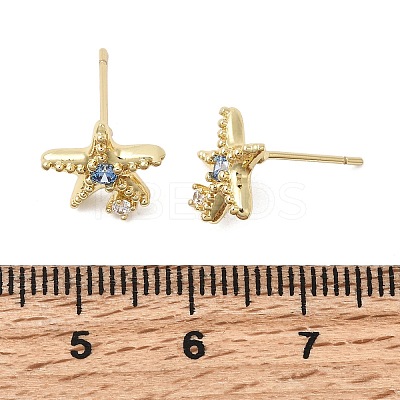 Starfish Brass Micro Pave Cubic Zirconia Stud Earrings EJEW-Z153-02G-1