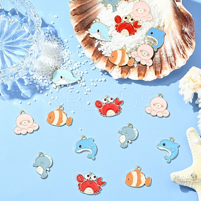 24Pcs 6 Styles Sea Animal Alloy Enamel Pendants ENAM-YW0005-26-1