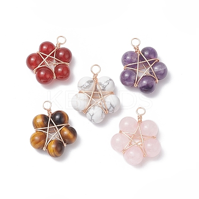 Brass Wire Wrapped Natural Gemstone Pendants PALLOY-TA00033-01-1