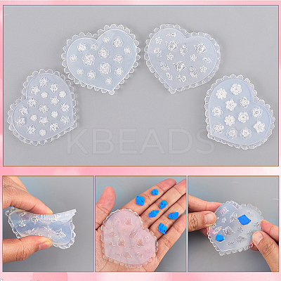 4Pcs 4 Styles Heart Silicone Carved Molds MRMJ-SC0001-48-1