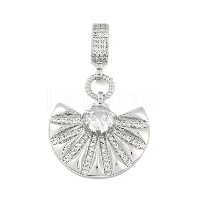 Brass Clear Cubic Zirconia Fan European Dangle Charms KK-Z090-05P-1