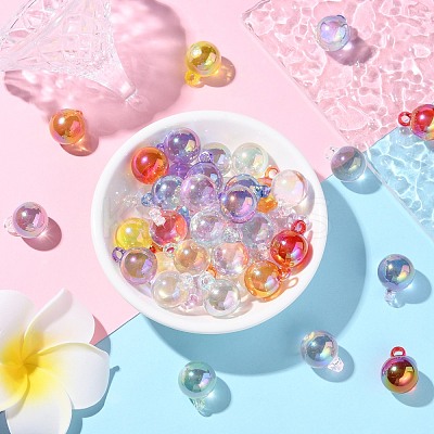 100Pcs 10 Colors UV Plating Rainbow Iridescent Transparent Acrylic Pendants PACR-CJ0001-31-1