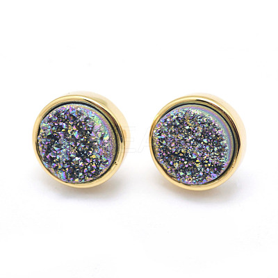 Electroplate Natural Druzy Quartz Crystal Stud Earrings EJEW-I216-01G-RS-1