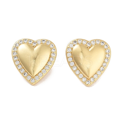 Heart Brass Micro Pave Cubic Zirconia Earrings for Women EJEW-E310-10G-1