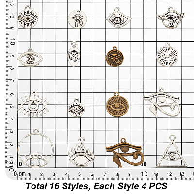 64Pcs 16 Style Tibetan Style Alloy Pendants FIND-PH0008-61-1