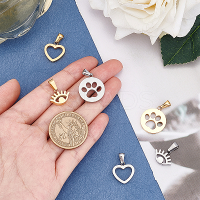 6Pcs 6 Style 304 Stainless Steel Pendants STAS-UN0022-61-1