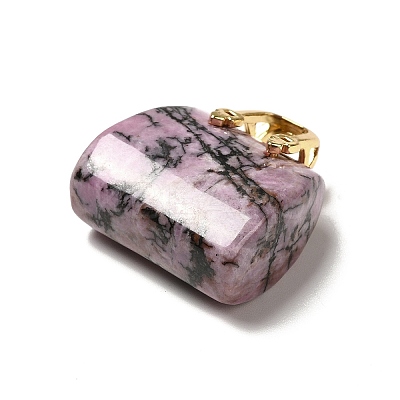 Natural Rhodonite Brass Pendants KK-E274-01G-21-1